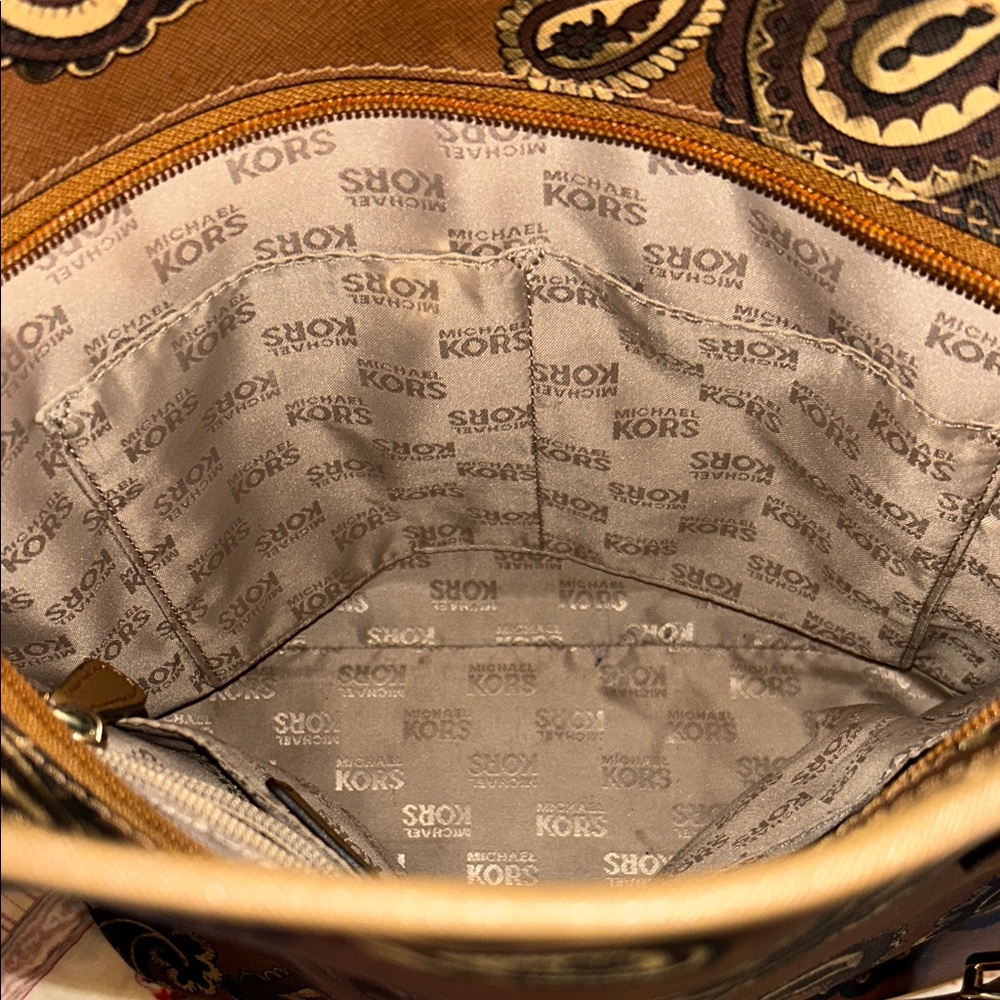 Michael Kors Brown Paisley Tote with Scarf Accent - Picture 14 of 16